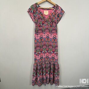 Anthropologie Vanessa Virginia Mural Maxi Dress 4 Women's Pink Geometric Beaded